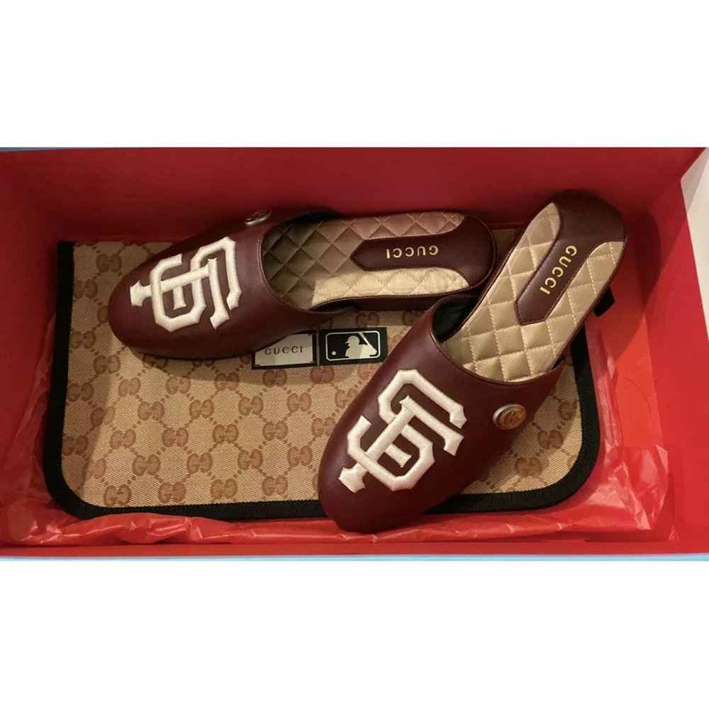 Gucci Agnello Plonge' SF Giants Leather Slippers/Shoes